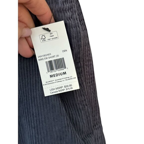 Billabong Mens Short 20" Medium Corduroy Drawstring Waistband Grey NWT - Picture 3 of 6